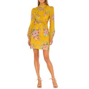 Zimmermann Zinnia Bow Cut Out Floral Mini Dress Yellow Pink Long Sleeve‎ US 8